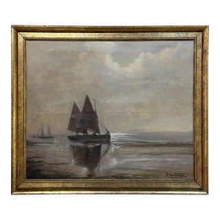 Antique Framed Nautical Oil Painting on Panel ~ Signed For Sale