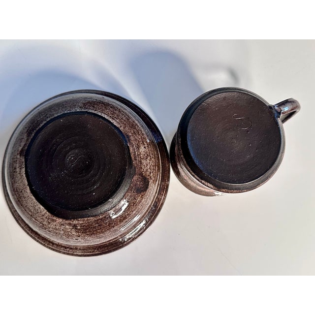 Studio Ceramic Art Cup and Bowl with Floral Decor by Elli & Walter Serocka, Germany, 1970s, Set of 2 For Sale - Image 15 of 17