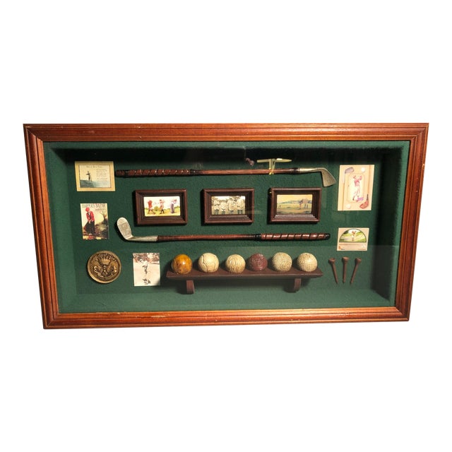 Miniature Golf Memorabilia Shadow Box With Vintage Golf Clubs and Balls