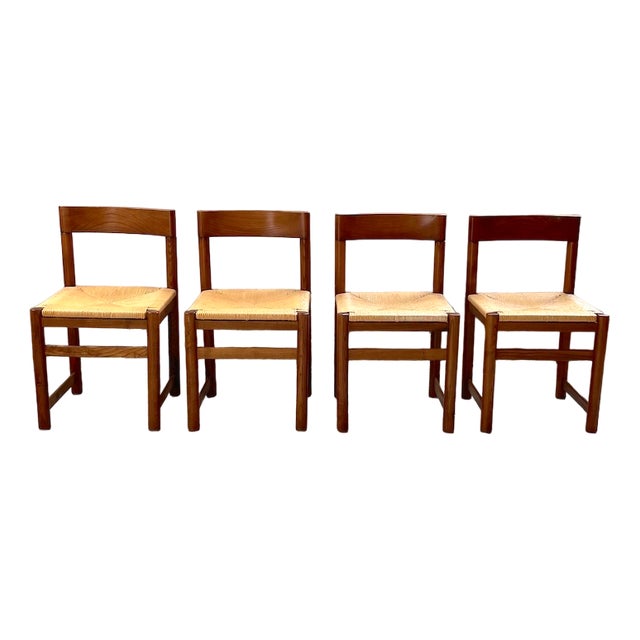 Straw & Elm Chairs, 1950s, Set of 4 For Sale