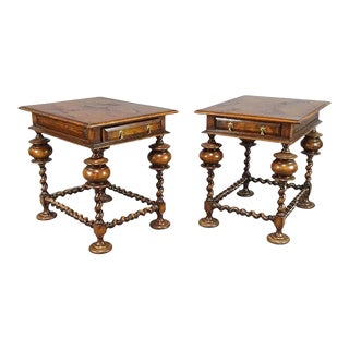 Pair of William and Mary Barley Twist Side End Tables For Sale