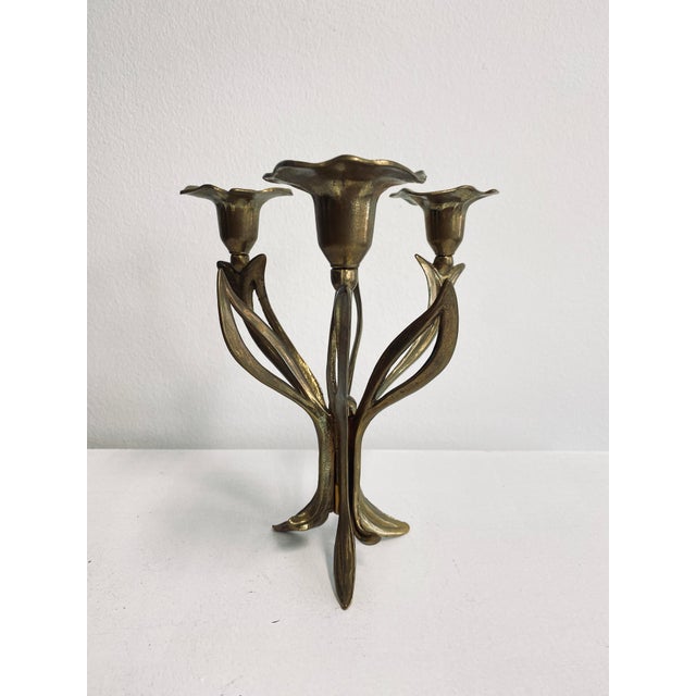 Art Deco Floral Brass Candleholder For Sale - Image 10 of 10