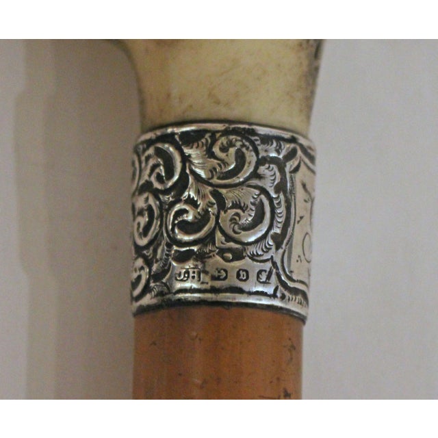 English 1876 English Malacca, Sterling, & Antler Walking Stick For Sale - Image 3 of 6