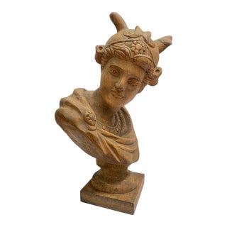 Primitive Hand-Carved Wood Sculpture Bust of Mercury For Sale
