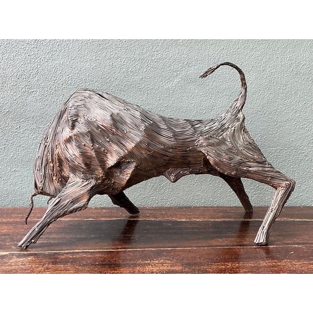 Vintage Metal Abstract Bull Sculpture For Sale - Image 15 of 16