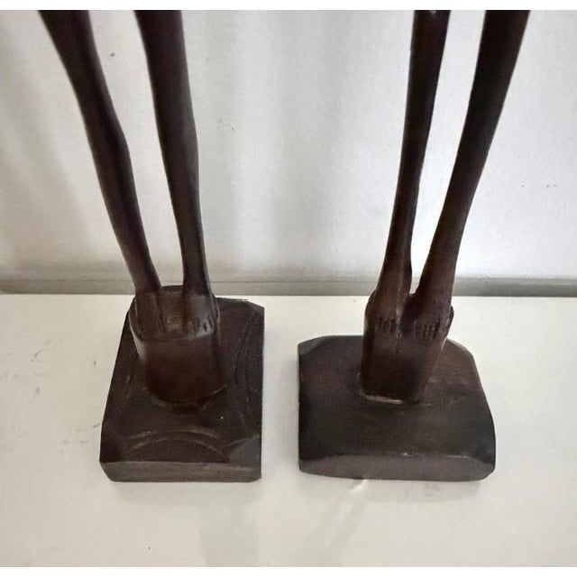 Antique Ebony Wood Hand Carved African Folk Sculptures - Set of 2 For Sale - Image 13 of 14
