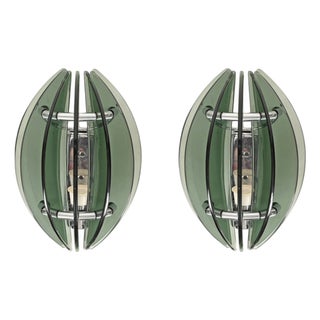 Green Crystal and Chrome Wall Sconces by Veca, Italy, 1970s, Set of 2 For Sale