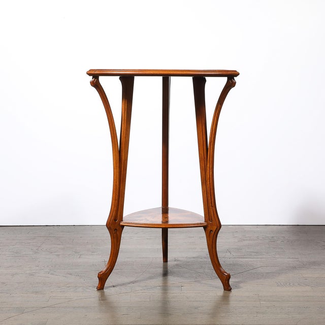 Art Nouveau Inlaid Naturalist Marquetry 2-Tier Side Table Signed Emile Galle For Sale - Image 12 of 18