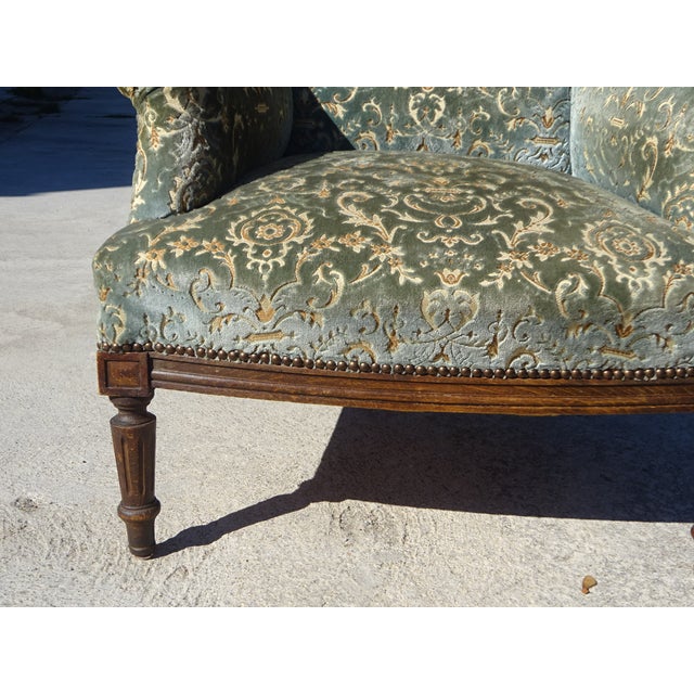 Napoleon III Blue-Grey and Gold Velvet Lounge Chair, 1890s For Sale - Image 15 of 18