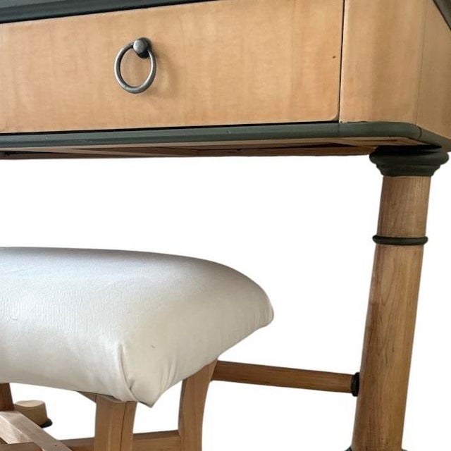 Restored National Mt. Airy Maple Vanity With Round Mirror & Stool For Sale - Image 4 of 8