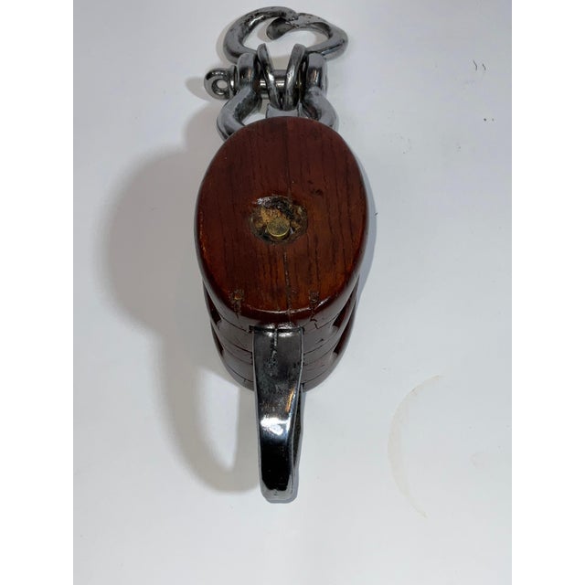 Brown Double Sheave Varnished Wood Nautical Pulley Block For Sale - Image 8 of 11
