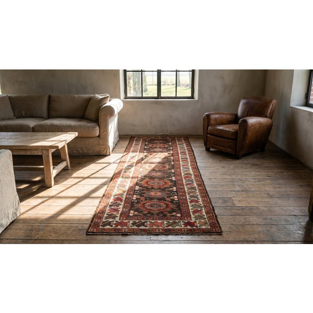 1870s Brown Mina Khani Tribal Antique Nw Persian Carpet 2'6" X 19'8" Handmade Wool Runner Rug For Sale - Image 13 of 15