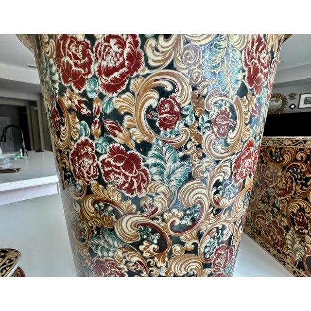 Chinese Bathroom Accessory Set Floral Porcelain Vintage For Sale - Image 16 of 17