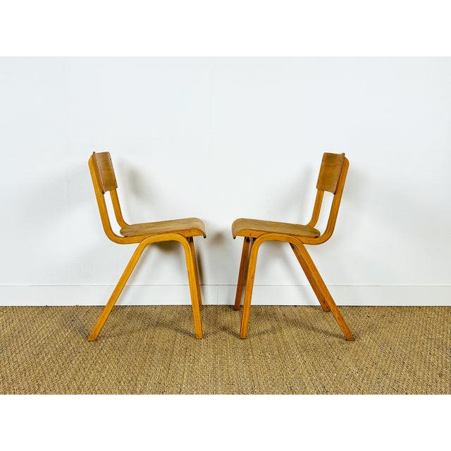 Mid-Century Modern Vintage Bentwood School Chairs, 1950s, Set of 2 For Sale - Image 3 of 18