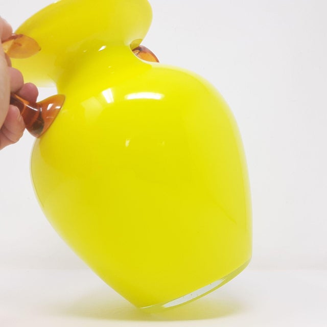 Mid-Century Art Glass Yellow Hand-Blown Amphora Vase For Sale - Image 6 of 11