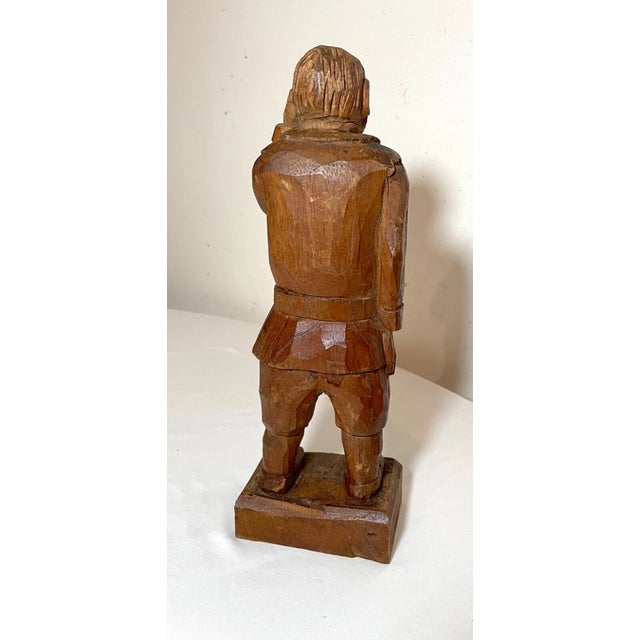 Brown Antique 1800's Folk Art Hand Carved Wood Figural Man Sculpture Statue Figure For Sale - Image 8 of 9