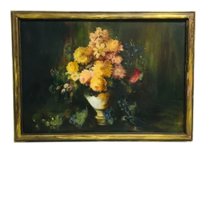 Late 19th Century Floral Still Life with Bird Oil Painting, Framed