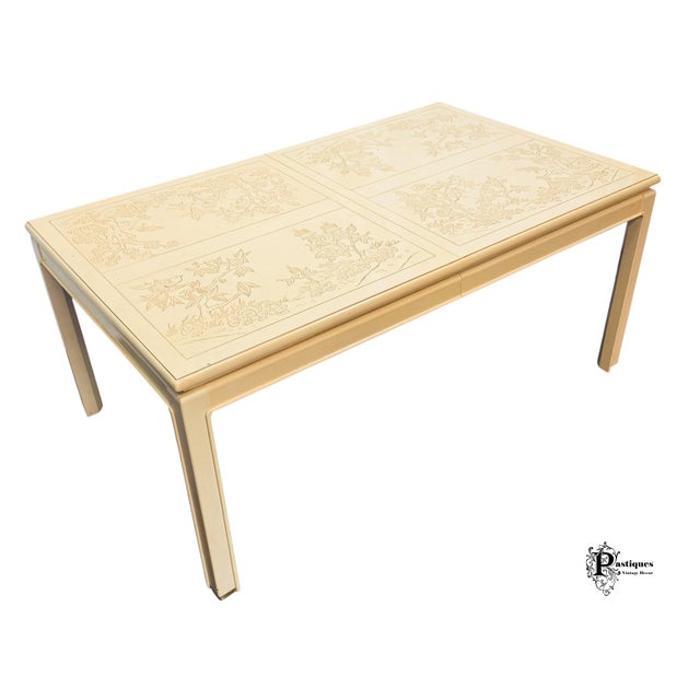 Vintage Bernhardt Shibui Collection Chinoiserie Style Ivory Extension Dining Table For Sale In Greensboro - Image 6 of 12