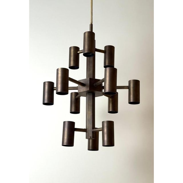 Twelve-Light Brass Chandelier by Gotthold Schönwandt, Germany, 1960s For Sale - Image 12 of 18