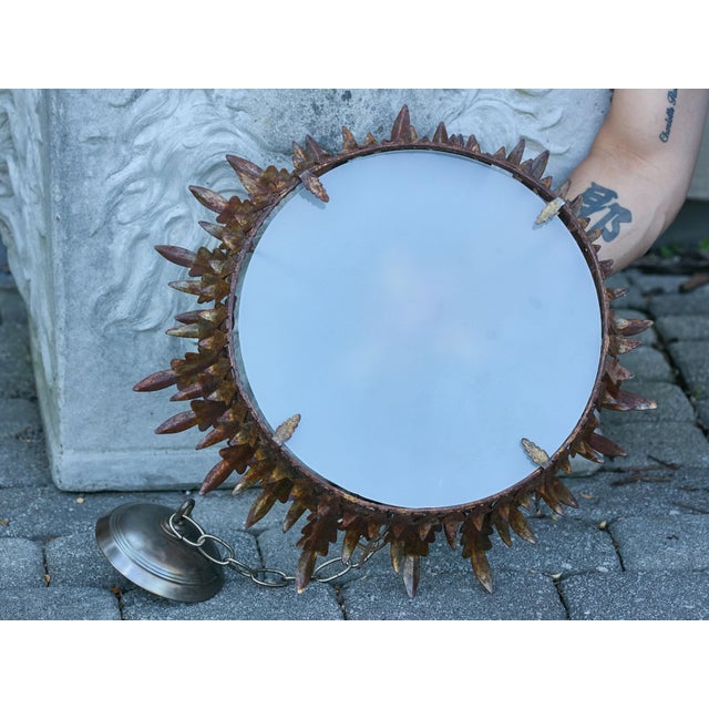 Mid 20th Century Spanish Gilt Metal Semi-Flush Crown Chandelier with Curving Foliage For Sale - Image 10 of 12