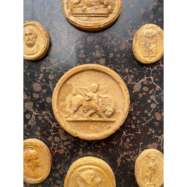 Mid 19th Century Classical 1880s Pine Frame With 7 Grand Tour Style Intaglios on Georgian Oiled Paper For Sale - Image 5 of 5