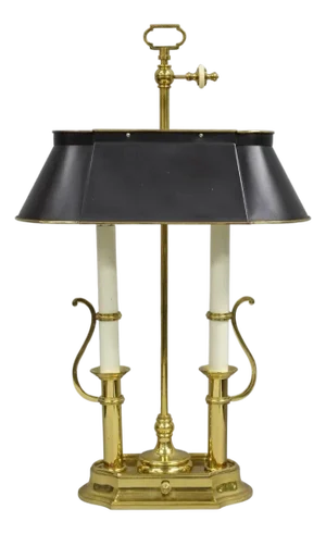 Vintage French Empire Brass Candlestick Tole Metal Bouillotte Desk Table Lamp