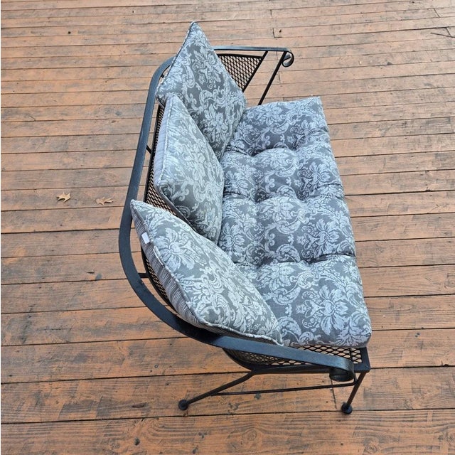 Traditional Late 20th Century Outdoor Patio Wrought Iron Bench in Great Condition With Plush Cushions For Sale - Image 3 of 13
