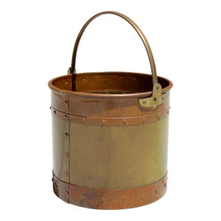 Antique English Copper & Brass Coal Bucket c.1890–1920 | Victorian Arts & Crafts Fireplace Log Holder, Rustic Planter, Decorative Storage For Sale