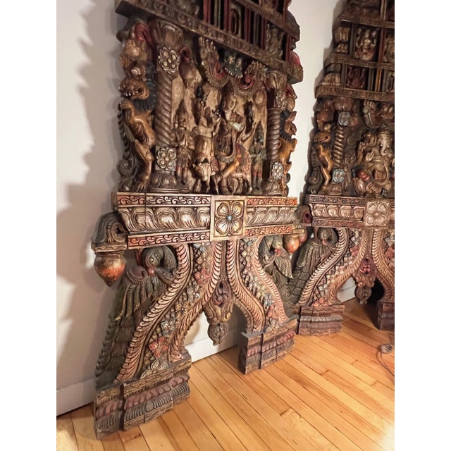 Grand 6ft Custom Architectural Hand-Carved Hardwood Temple Panels - Pair For Sale - Image 4 of 18