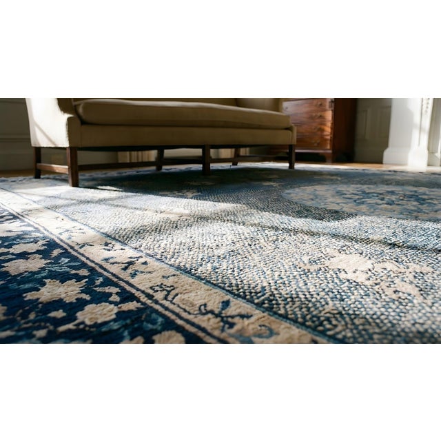 1880s Blue Navy Medallion Antique Chinese Peking Rug 9' X 11' 8'' Hand Knotted Wool Carpet For Sale - Image 9 of 10