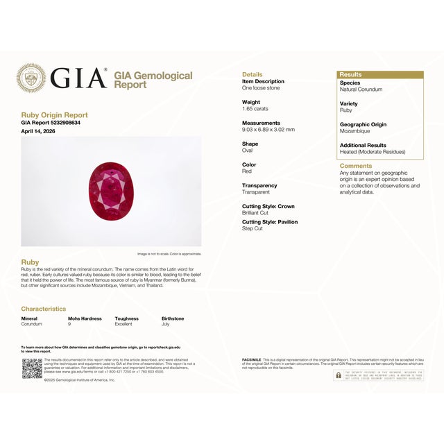 A GIA-certified Mozambique ruby glows in a rich, saturated red at the centre of this solid 14K white gold ring, surrounded...