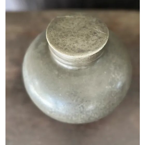 Simple Cast Zinc & Lead Vase or Urn with double lid, 8"t x 9" diameter, lovely patina, possibly original an urn for...