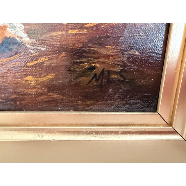Mid 20th Century Mid 20th Century Signed European Oil Painting Mid Century Genre Landscape Cottage Scene For Sale - Image 5 of 13