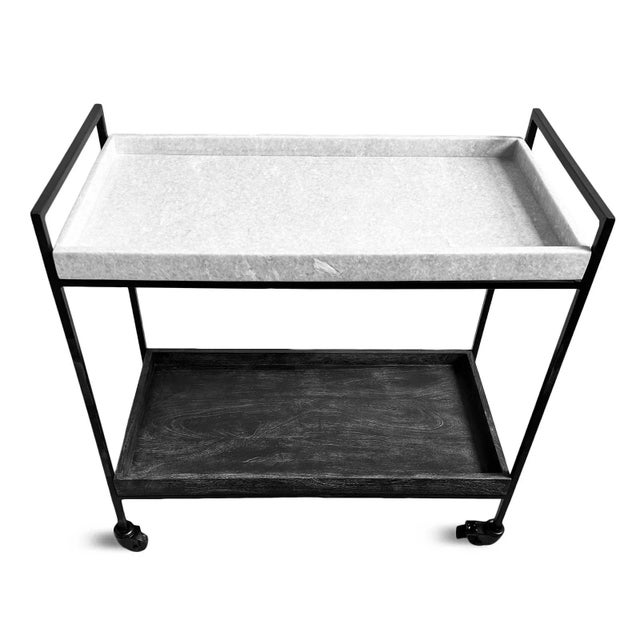 Wood Marble & Wood Tray Iron Bar Cart For Sale - Image 7 of 11