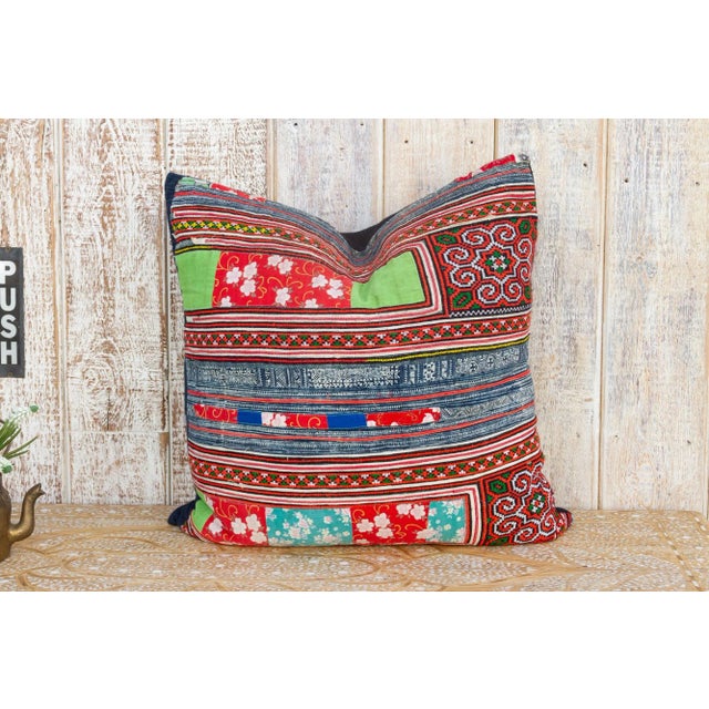 Large Antique Hmong Patch Pillow For Sale In Los Angeles - Image 6 of 10