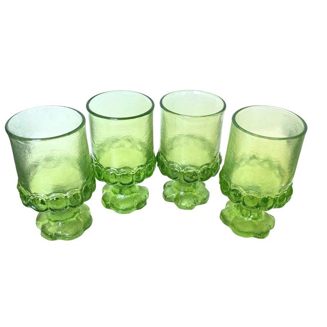 vintage Tiffin Franciscan Madeira footed glasses in a green shade such as Citron or Apple Green, produced around 1970....