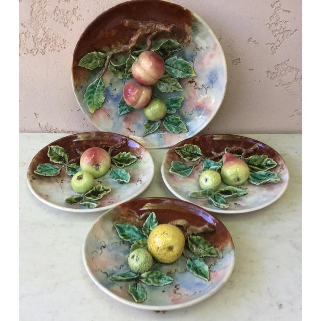 1900 - 1909 Small German Majolica Apples Plate Circa 1900 For Sale - Image 5 of 5