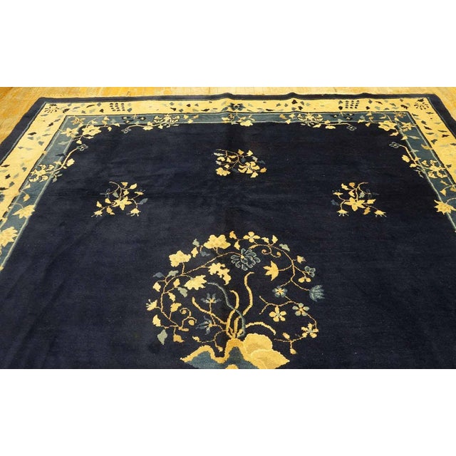 Early 20th Century Incredible Navy Background and Special Central Floral Antique Chinese Peking Rug For Sale - Image 5 of 12