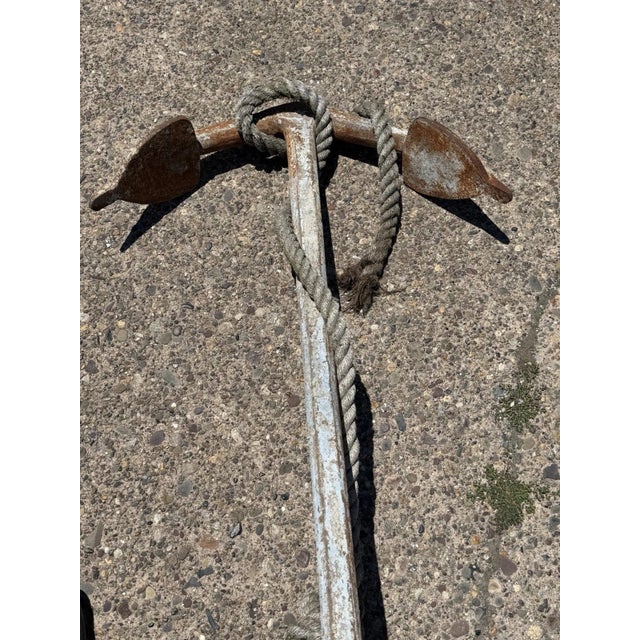 Antique English Victorian Maritime Cast Iron Large Boat Ship's Anchor and Rope For Sale - Image 12 of 18