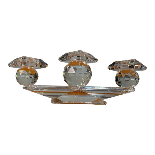 Vintage 1980s Swarovski Austrian Crystal 3-Light Candelabra Candle Holder - Model 7600 For Sale