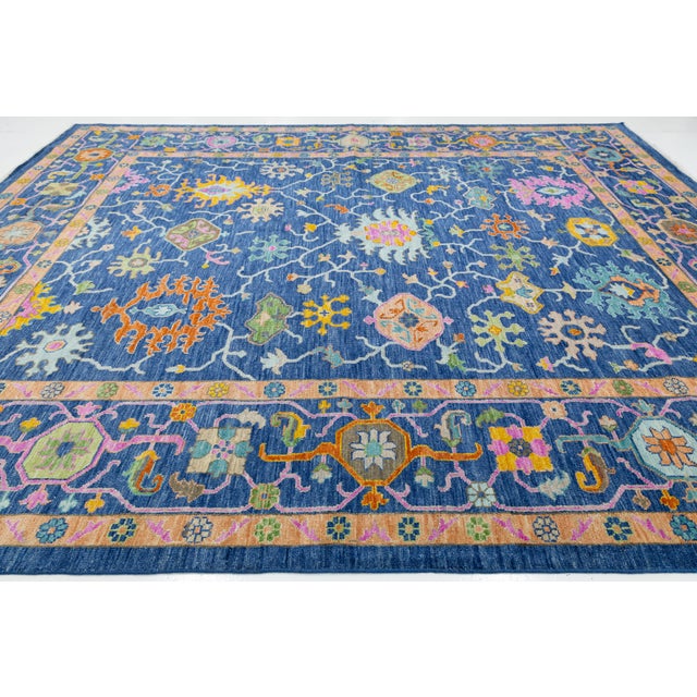 2020s Vibrant Cobalt Blue Hand-Knotted Modern Oushak Style Area Rug With Jewel Tones For Sale - Image 5 of 12