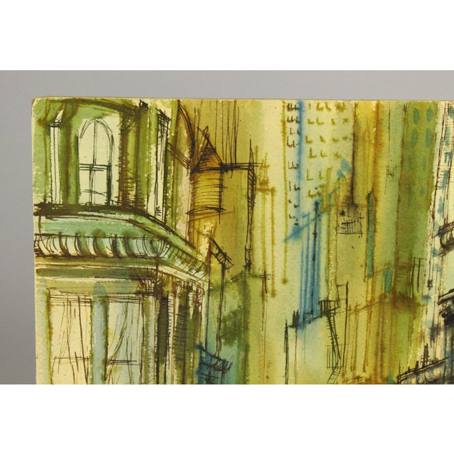 Vintage American School Modernist Urbanist Watercolor Street Scene Painting, Signed Sullivan For Sale - Image 4 of 9