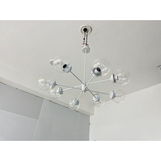 Italian White Sputnik Chandelier, Clear Glass Globe Pendant Light, 8-Light Minimalist Ceiling Fixture For Sale - Image 3 of 10