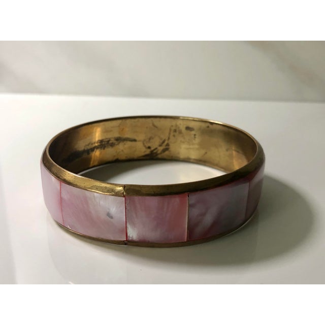 Pink Vintage Pink Mother of Pearl and Gold Bangle For Sale - Image 8 of 8