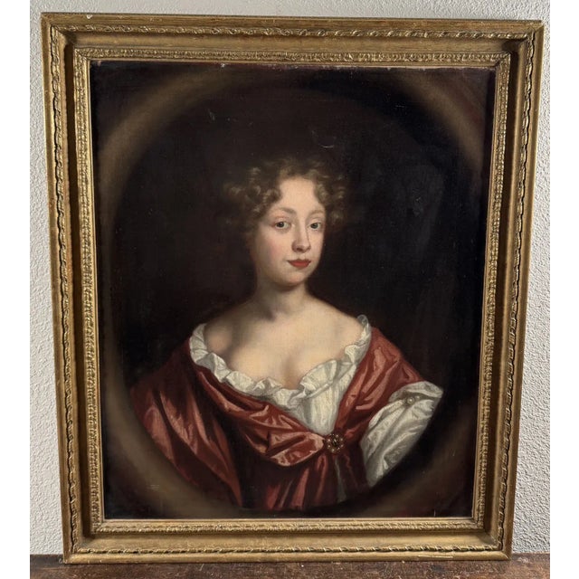 18th Century Antique Michael Dahl Oil Portrait Painting English Woman 17th Century, Framed For Sale - Image 5 of 8