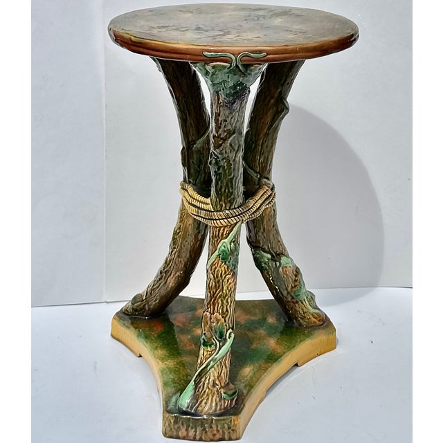 Victorian George Jones Majolica Faux Bois Drinks Table or Garden Seat, England Circa 1878 For Sale - Image 3 of 17