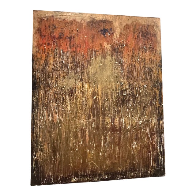 Abstract Textured Brown and Gold Painting For Sale