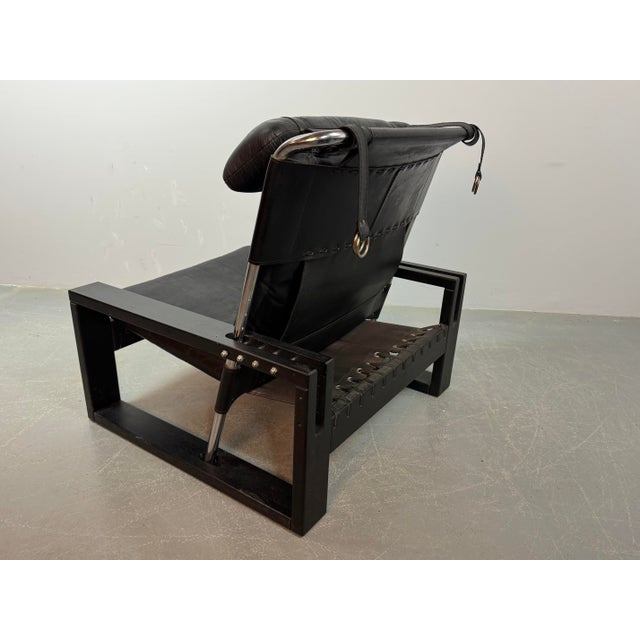 Brutalist Black Leather Armchair with Black Wooden and Metal Chrome Frame by Sonja Wasseur, Netherlands, 1970s For Sale - Image 10 of 18