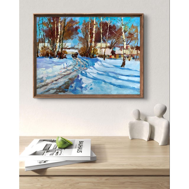 The painting "Sunny Winter Day" beautifully captures the warmth and vibrancy of a clear, sunlit winter scene. Painted in...