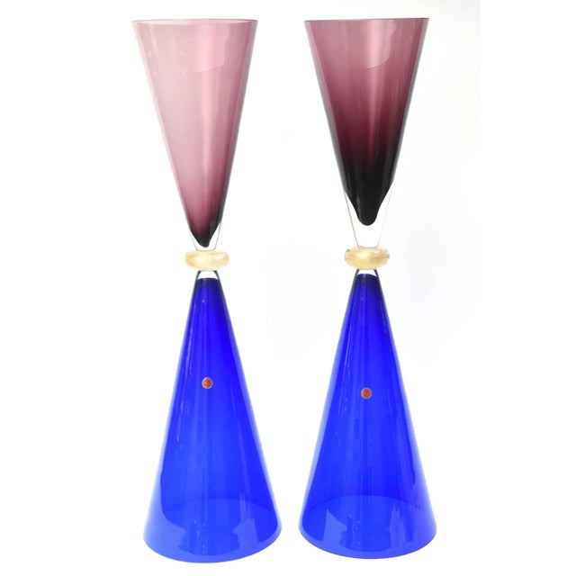 These absolutely stunning and arresting Italian vintage Murano glass monumental glass sculptures, vases and or vessels are...